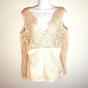 Venus Large Lacy Blouse Deep V-Neck Fully Lined Blush Pink Cold Shoulder